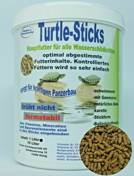 Schildkrötenfutter für Wasserschildkröten 1 L. Dose Sticks, schwere Qualität