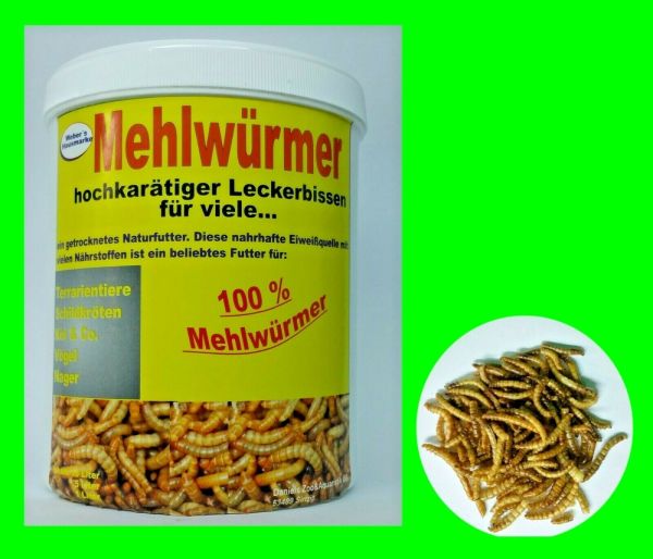 Mehlwürmer getrocknet 1 Liter Dose f. Koi, Vögel, Reptilien, Igel, Nager, Hühner